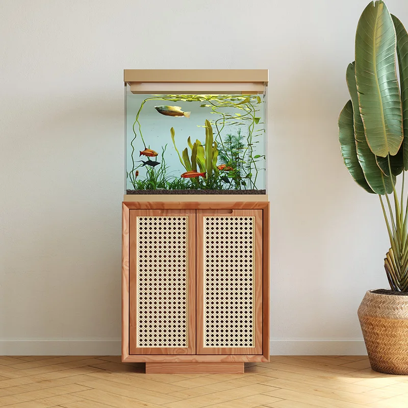 Live Fish Aquarium - Aquariumtafel van massief hout en rotan