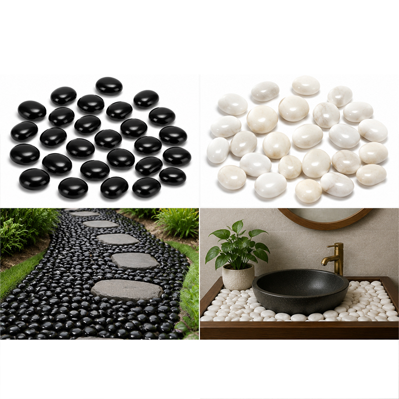 Fish Aquarium Home - Wit & Zwart Gepolijste Rivierstenen 200g-400g,