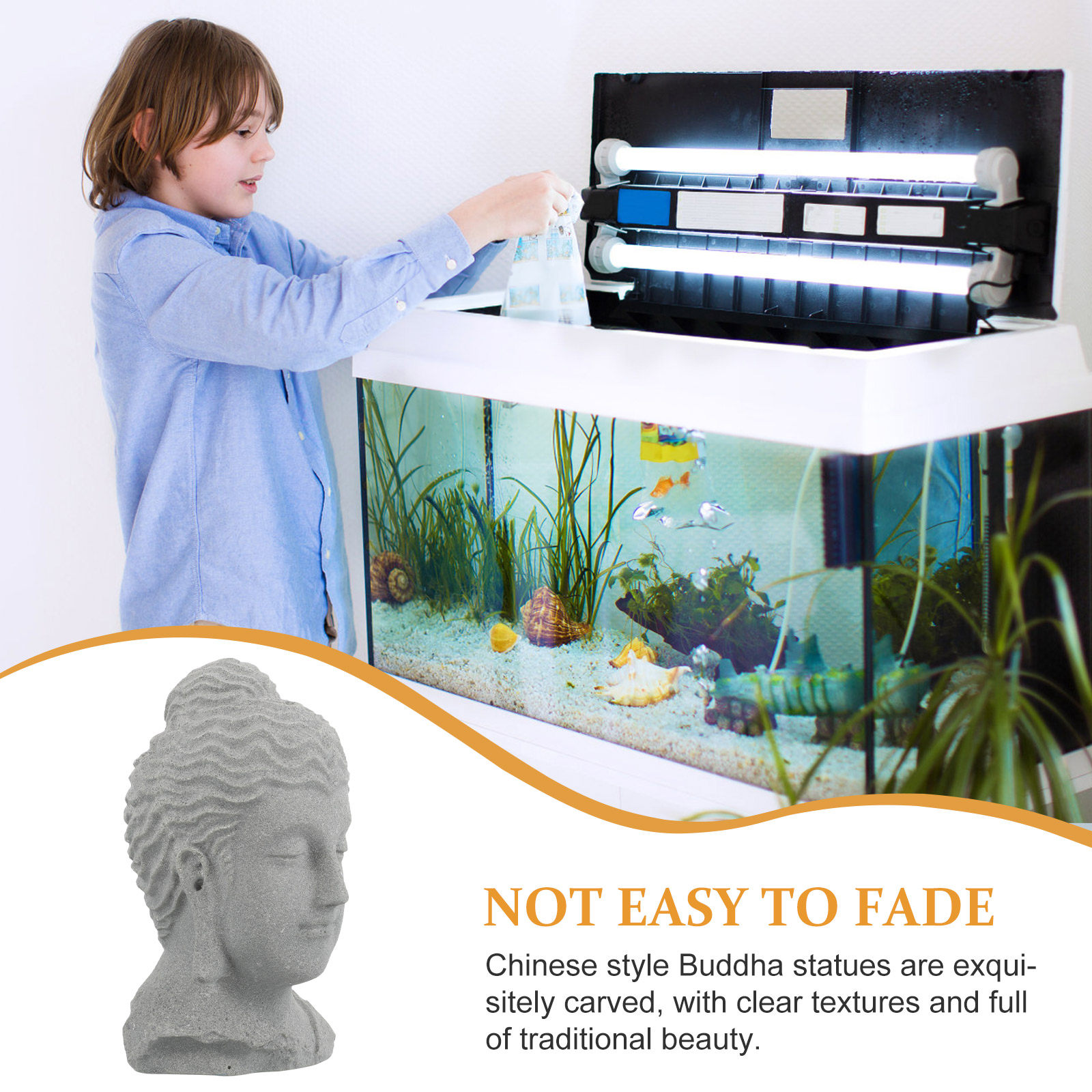 Mediterende Boeddhahoofd Beeld - Fish Aquarium Home recensie en prijs